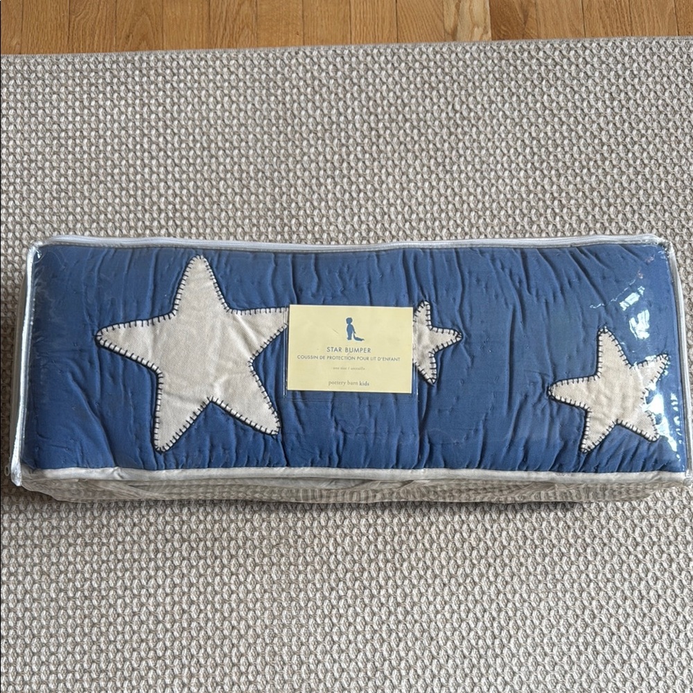 Pottery Barn Kids Blue Star Quilted Blue White Crib Bumper